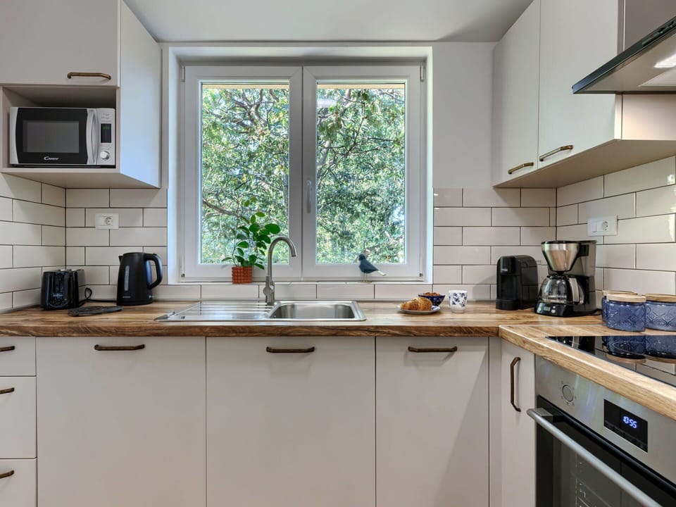 Kitchen Appliance, Kitchen, Countertop, Major Appliance, Cabinetry, Interior Design, Home Appliance, Wood, Flooring, Plumbing Fixture