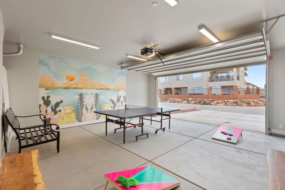 Garage with Ping Pong and other games.