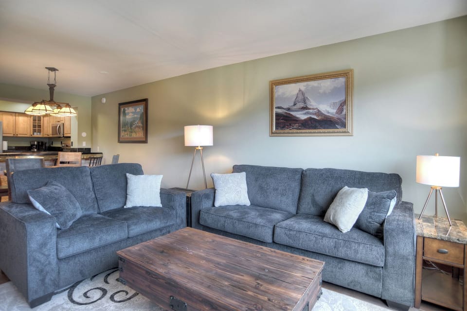 Comfortable Living Room with Sleeper Sofa, Fireplace, TV, Views
