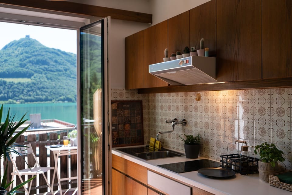 Kitchen with patterned tiles