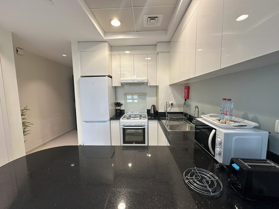 Comfort Studio, Balcony, City View | Private kitchen | Fridge, microwave, oven, stovetop