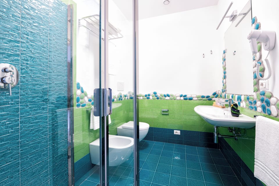 Shower, free toiletries, hair dryer, bidet