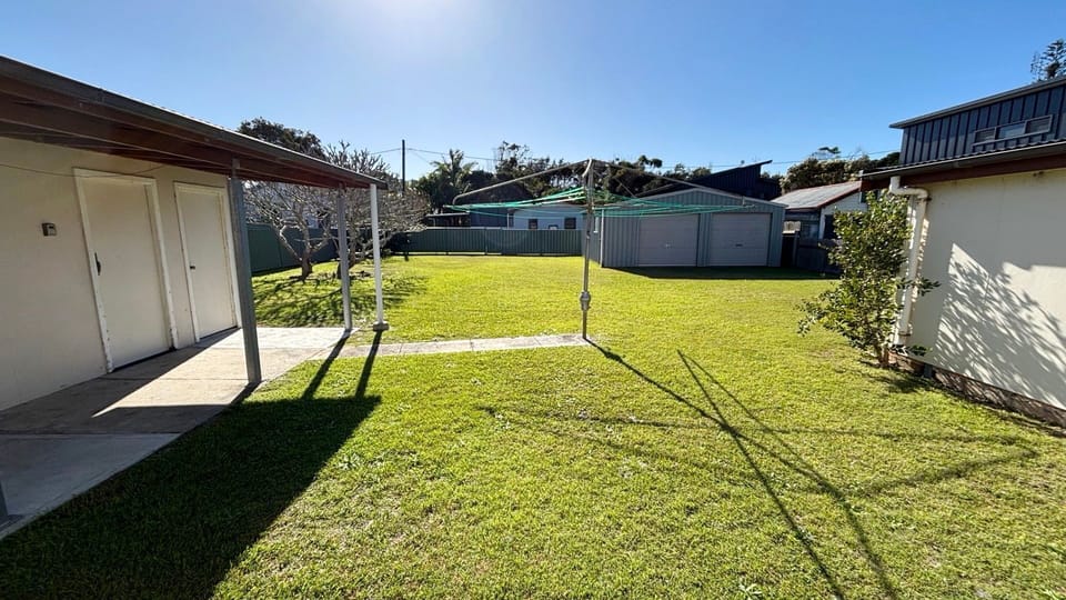 Backyard and outdoor laundry.