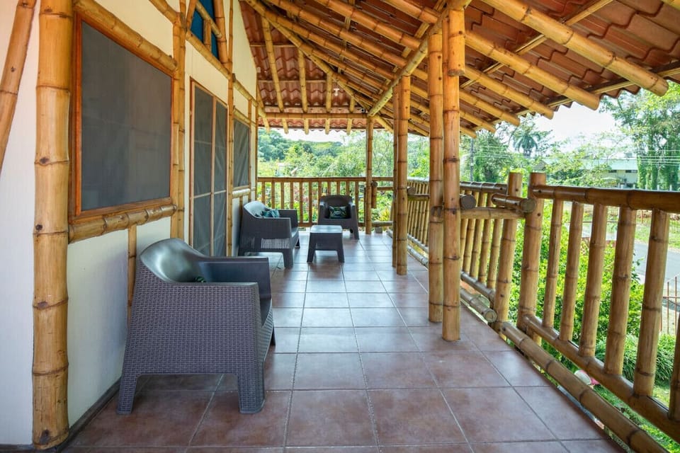 Plenty of seats by the covered patio.