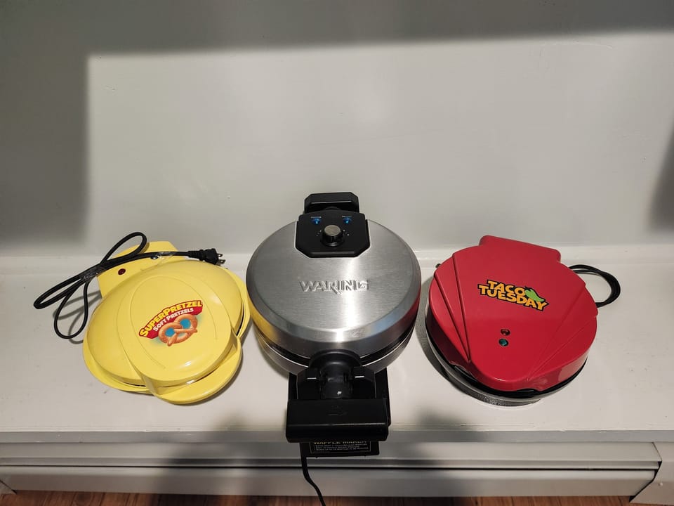 pretzel Iron, flip Belgian waffle maker that is in pantry