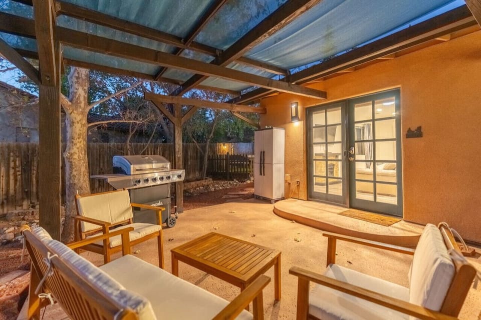 Back patio with outdoor seating and gas BBQ