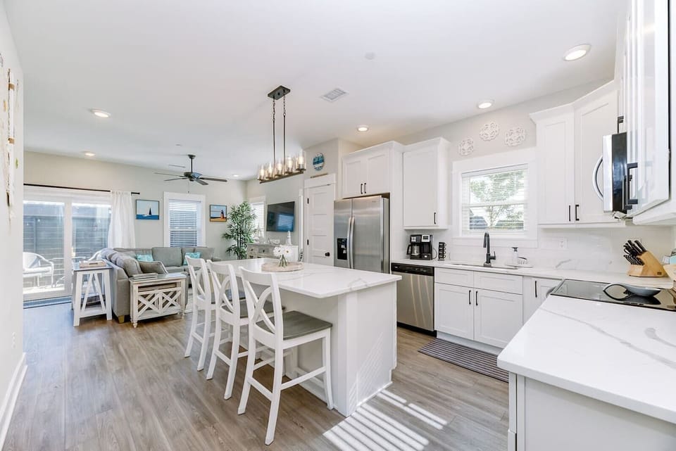 Fully equipped kitchen with spacious island seating.
