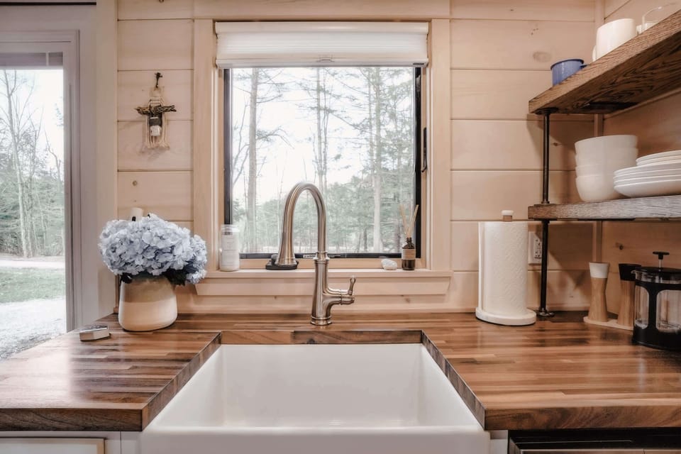 Custom butcher-block countertops. 