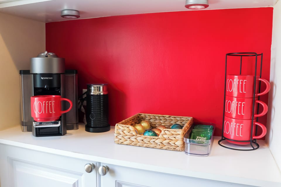 Nespresso Vertuo Maker  with espresso/coffee provided.   Electric frother included!