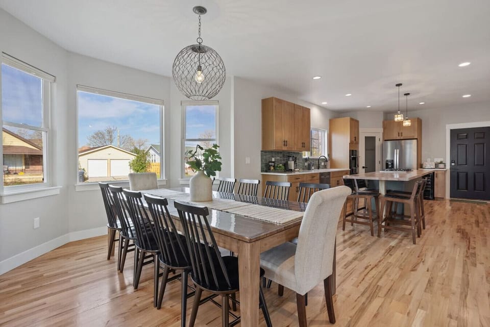 Bright dining space, perfect for family meals or game night gatherings.