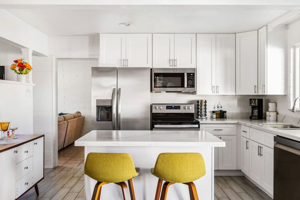 This fully stocked kitchen has everything you need to feel right at home. We even offer coffee/filters, spice rack, oil/vinegar and so much more!