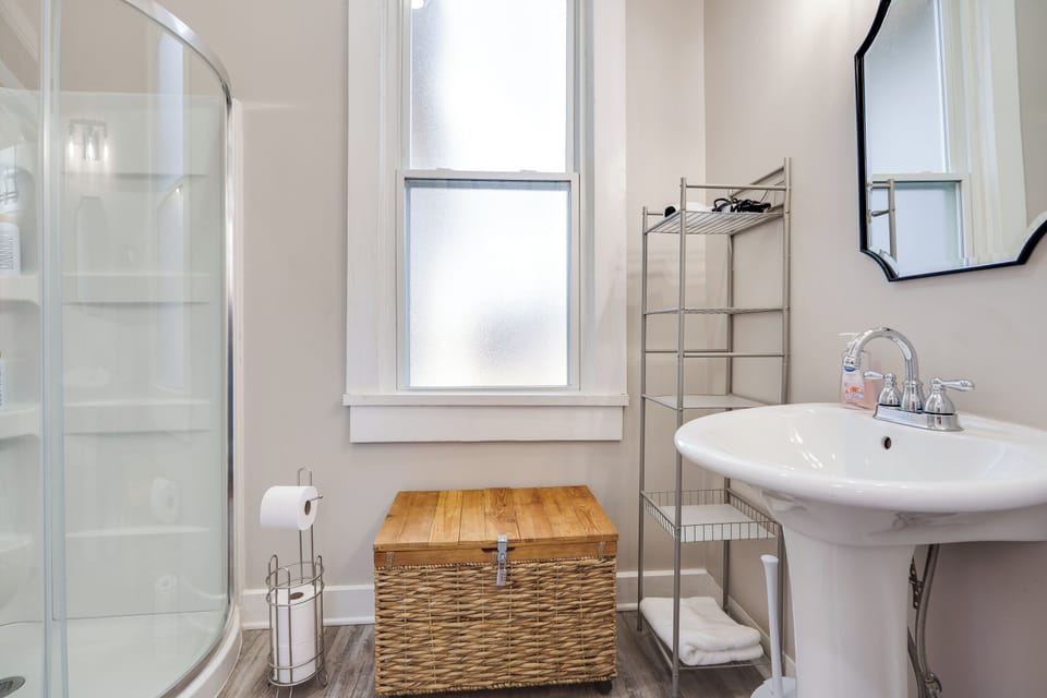 Refresh and rejuvenate in our spotless, fully-equipped bathroom with modern fixtures and ample space.