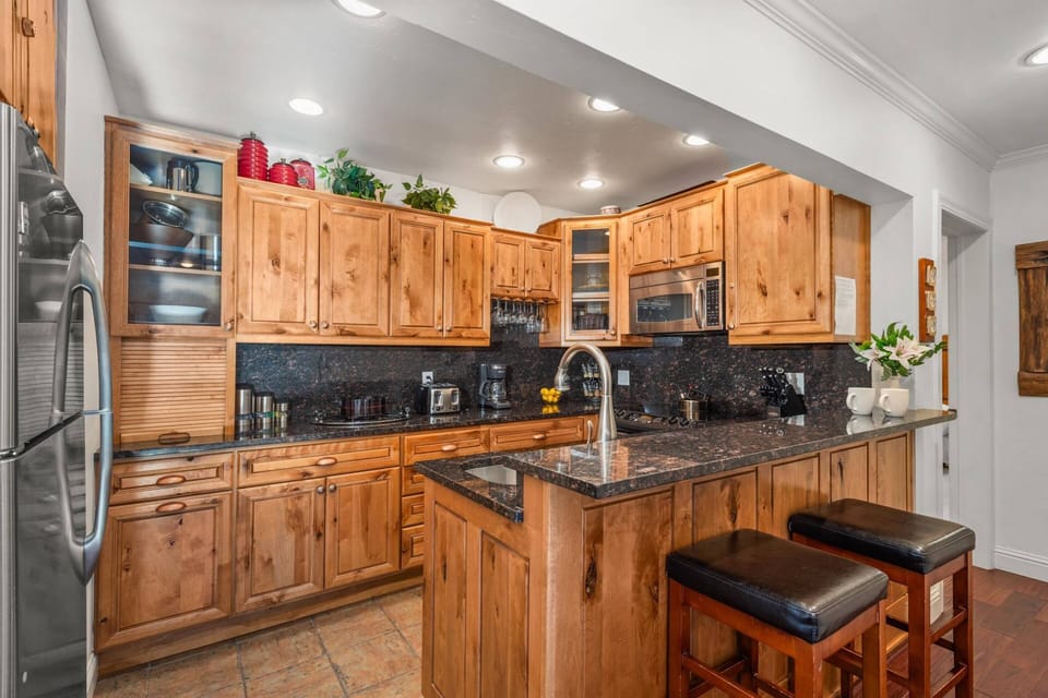 The beautiful new kitchen is fully stocked so you can prepare great meals during your stay.