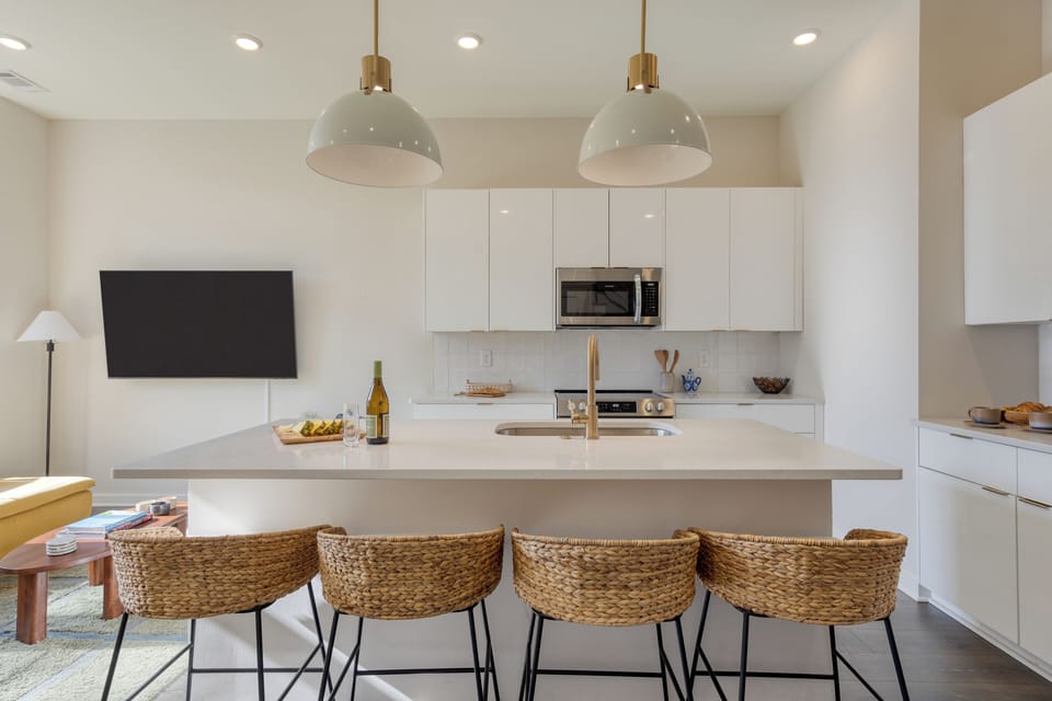Sleek, fully equipped kitchen.