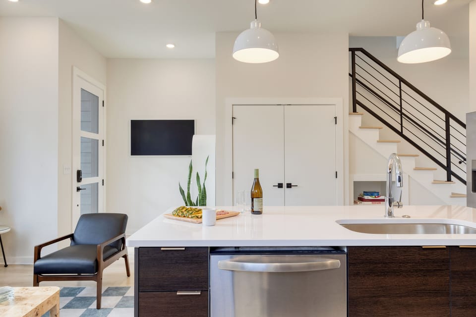 Sleek, fully equipped kitchen.