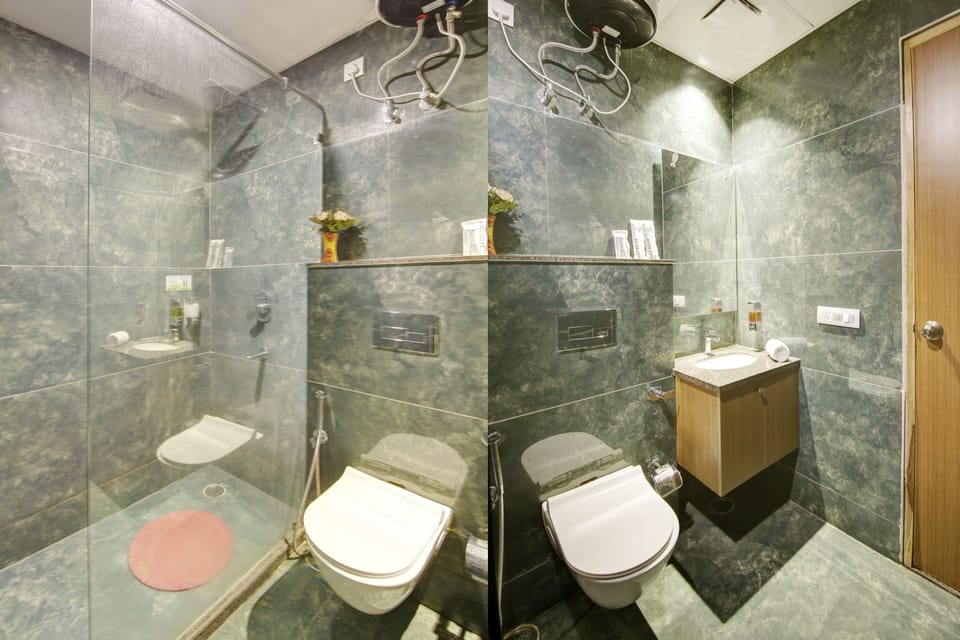 Shower, free toiletries, hair dryer, slippers