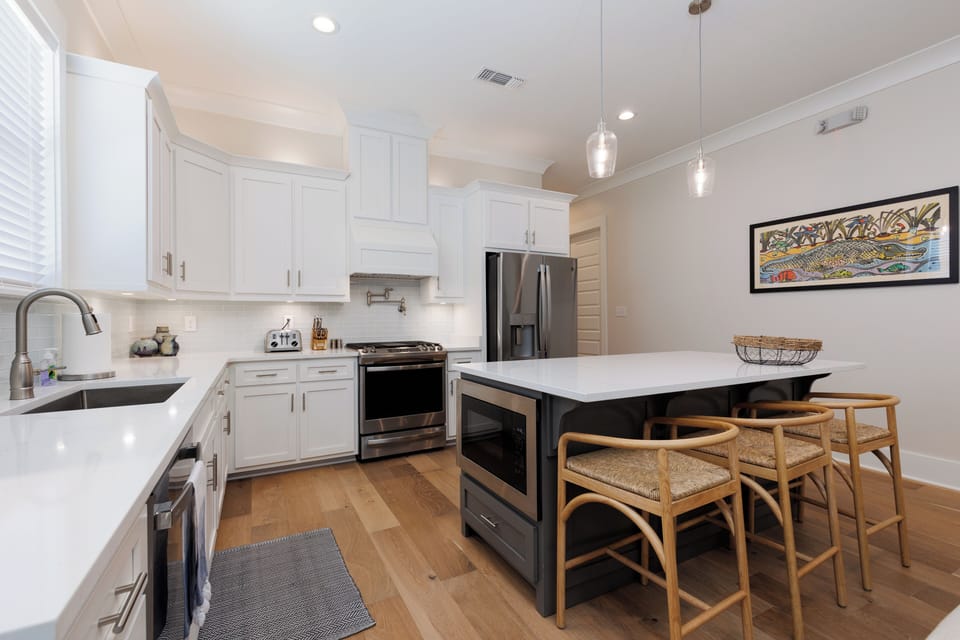 Kitchen for cooking meals when not dining at Ocean Springs hotspots 