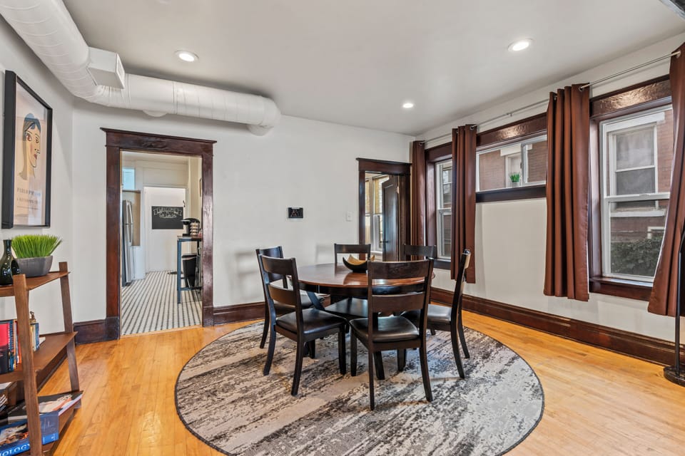 Dining area with view looking into the kitchen. 