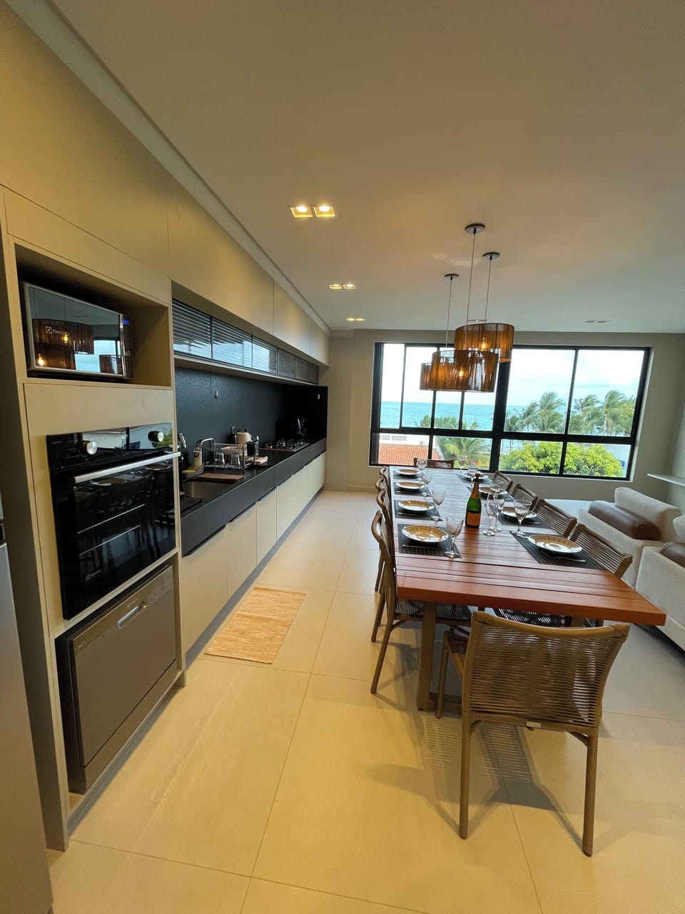 Apartment, Sea View | Private kitchen | Fridge, microwave, oven, stovetop