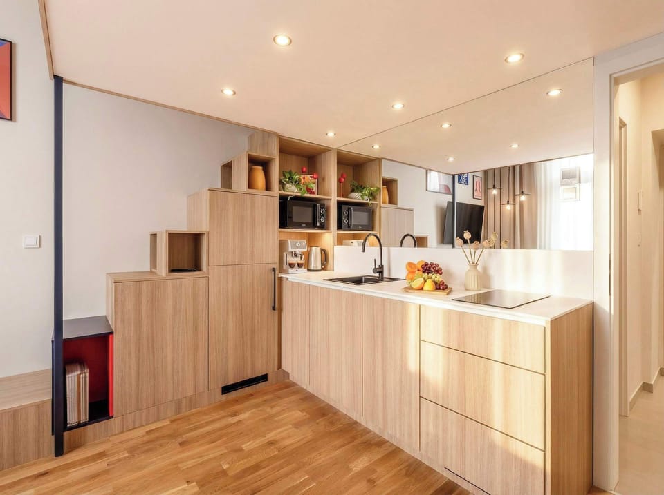 Kitchen is fully equipped with everything you need for basic cooking - please, see the list of amenities