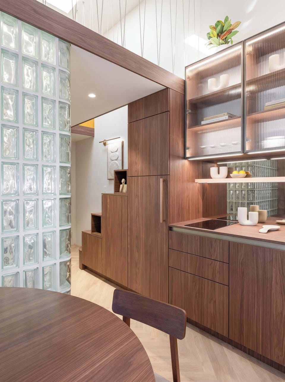 Kitchen with dining area and sofa bed in the living room
