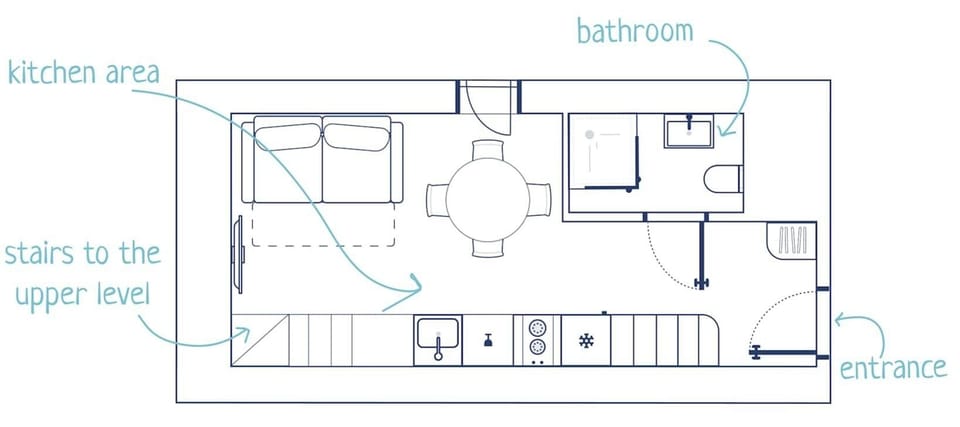 Floor plan of the lower floor and access to the garden