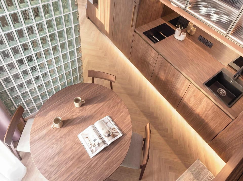 Kitchen and dinning table from the upper view