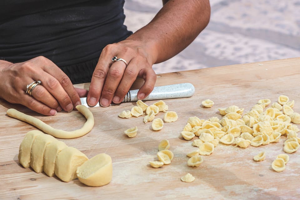 The preparation of orecchiette, handmade pasta typical of Apulia