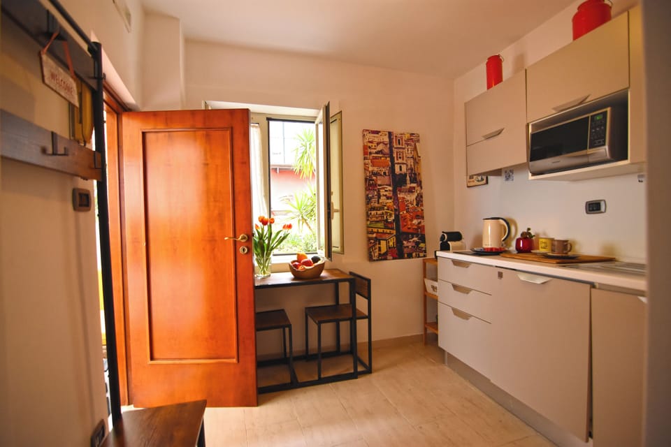 Deluxe Apartment, Kitchenette, City View | Private kitchen | Full-size fridge, microwave, oven, stovetop