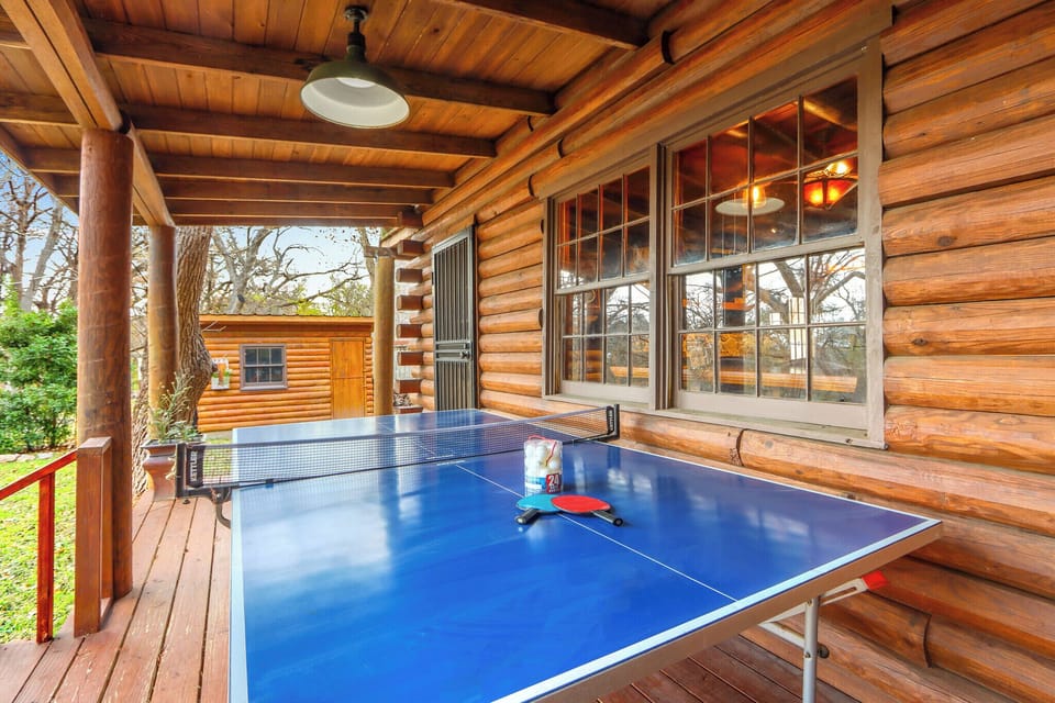 View of the ping pong table looking the length of the deck.