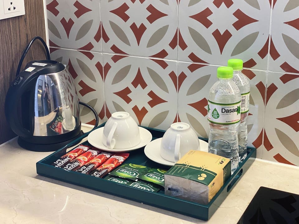 we have tea, instant coffee, water inside the apartment for free