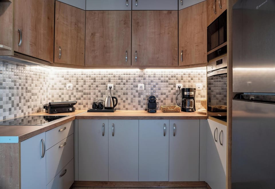 Apartment, Balcony, City View | Private kitchen | Full-size fridge, microwave, oven, dishwasher