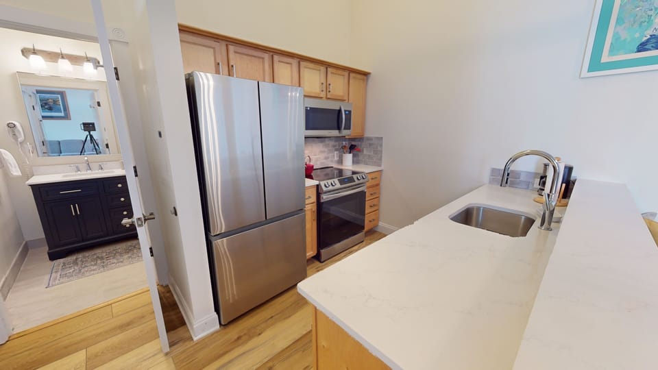 Indoors, Sink, Sink Faucet, Floor, Refrigerator