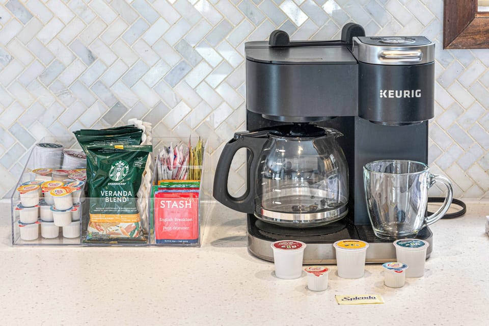 Start your day with a fully stocked coffee bar. 