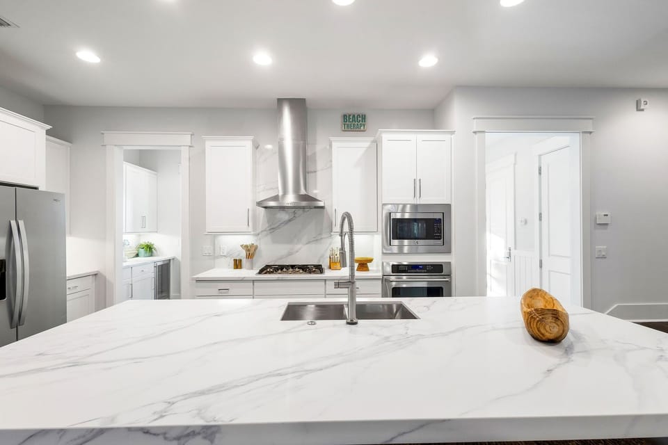 Fully stocked gourmet kitchen.