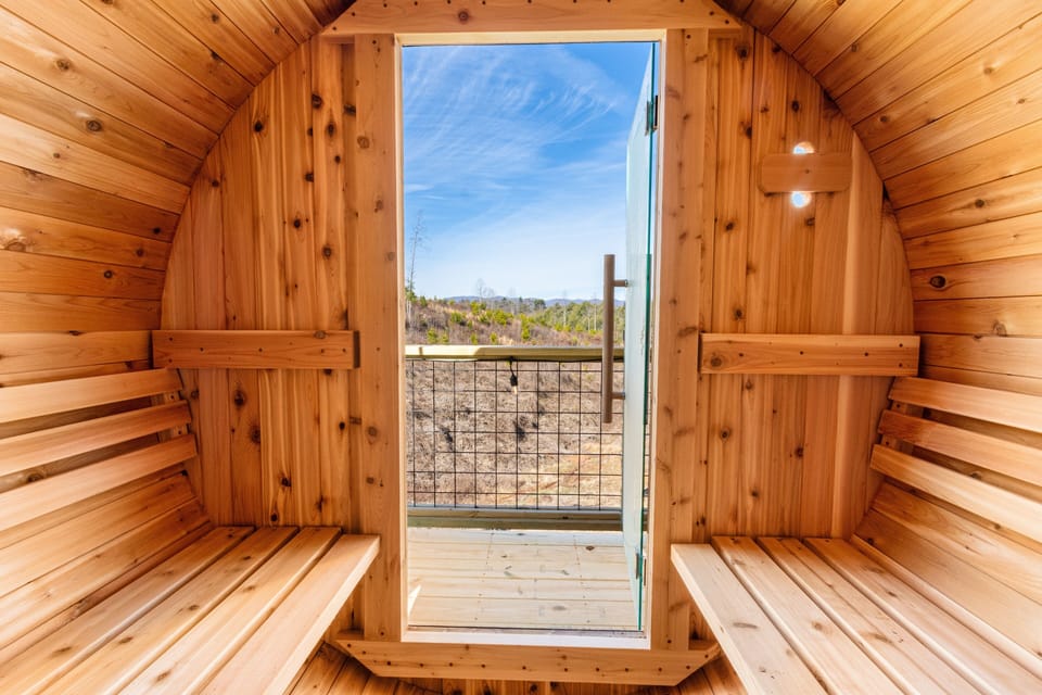 Let the warmth of the sauna melt your stress away as you take in the sweeping mountain range views—your own private wellness escape, surrounded by nature.