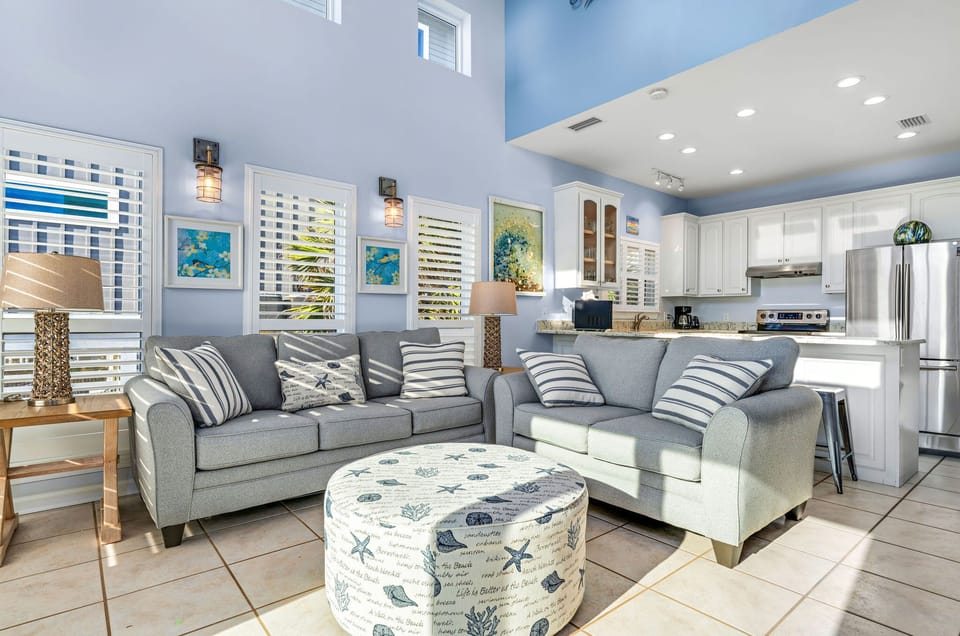 Kitchen, living room, and dining are on the main floor
