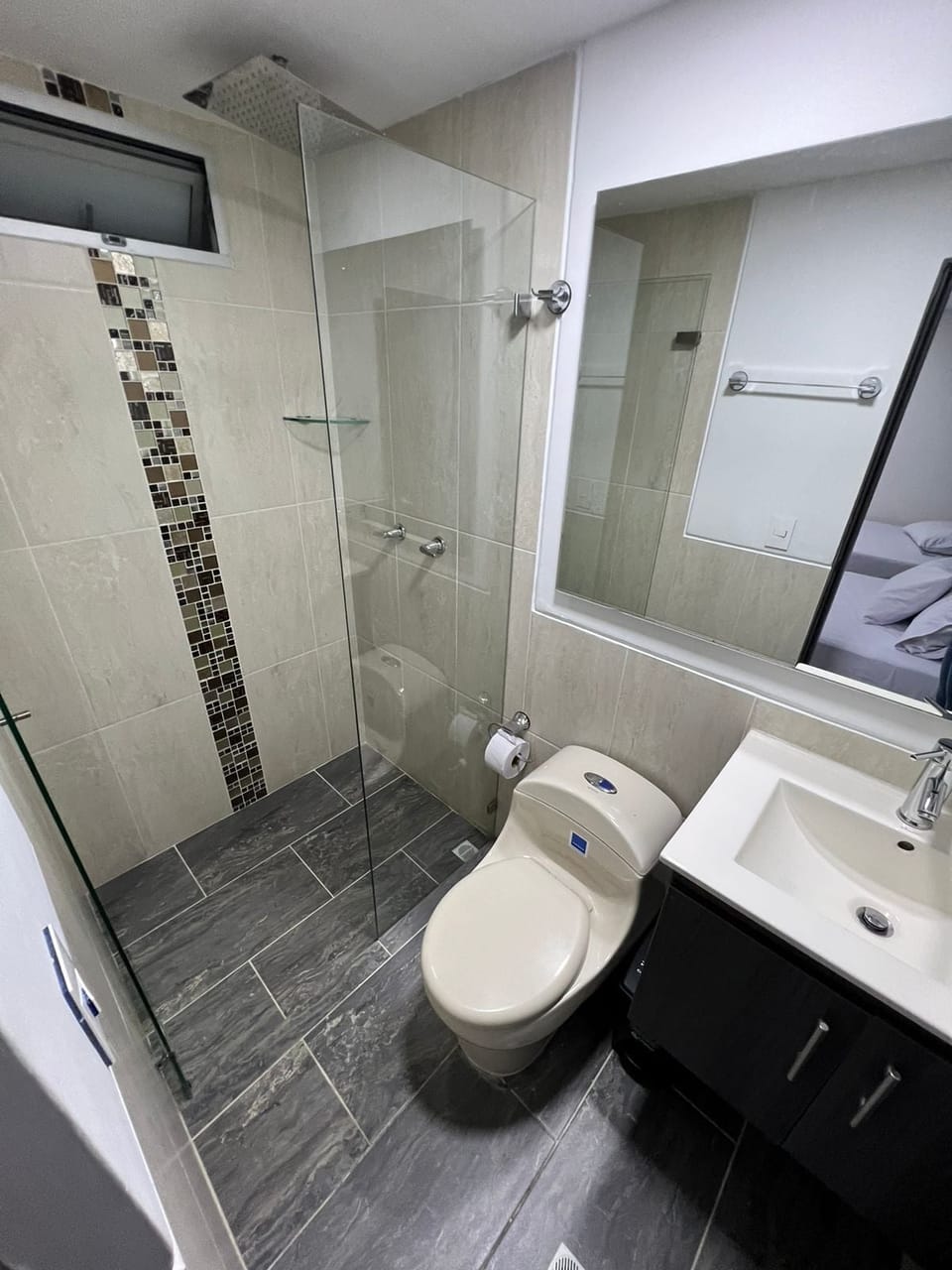 Shower, soap, toilet paper