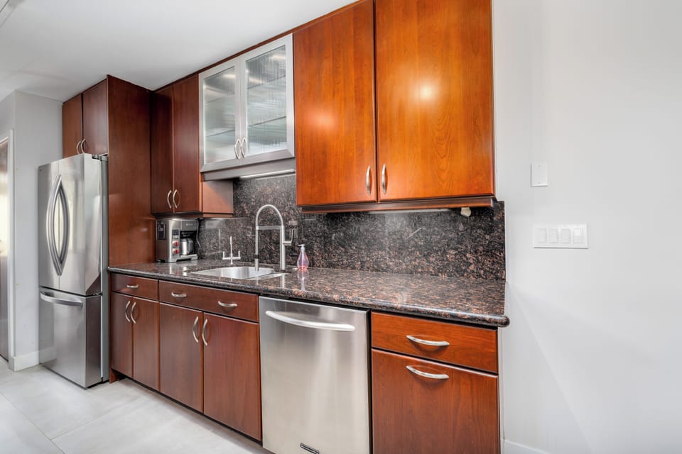 Two-door refrigerator and the generous kitchen cabinets