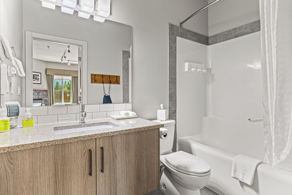 Deluxe King Room | Bathroom | Combined shower/tub, free toiletries, hair dryer, towels