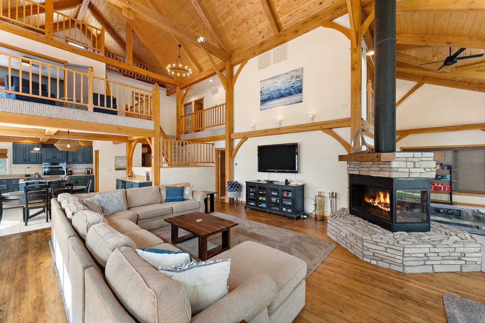 Cozy next to the wood burning fireplace