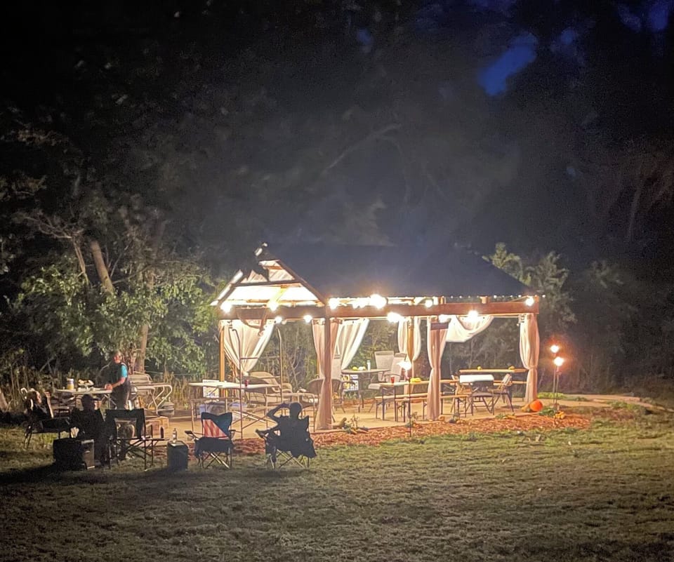 Poet's Pavilion and a fire pit are available for your enjoyment.