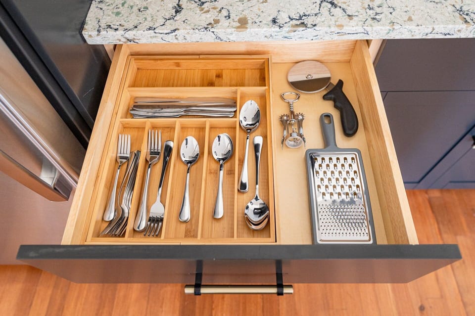 Kitchen essentials stocked in every suite.