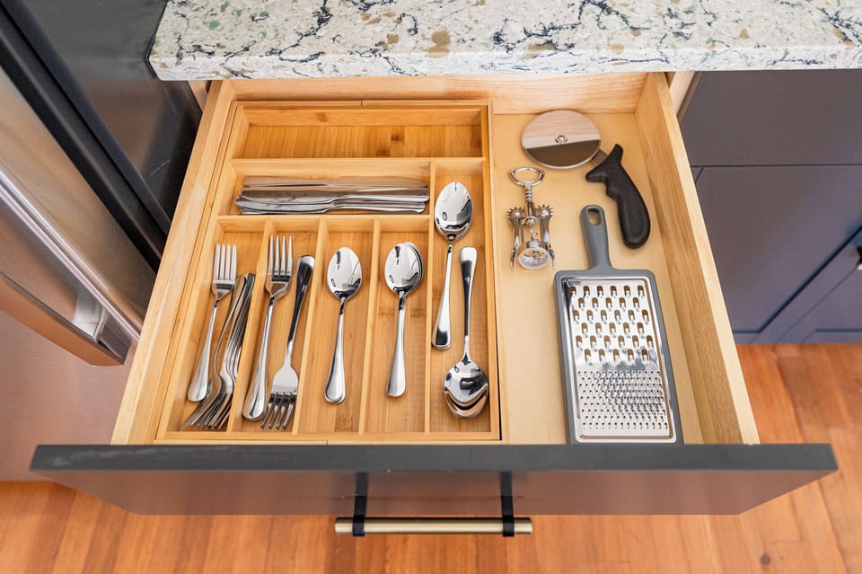 Kitchen essentials stocked in every suite.