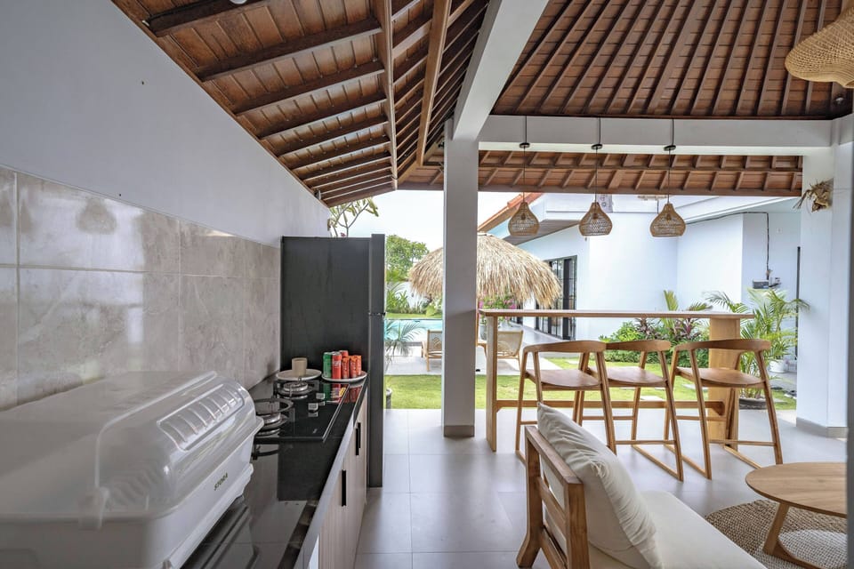 Villa, 3 Bedrooms, Patio, Pool View | Private kitchen | Fridge, microwave, stovetop, electric kettle