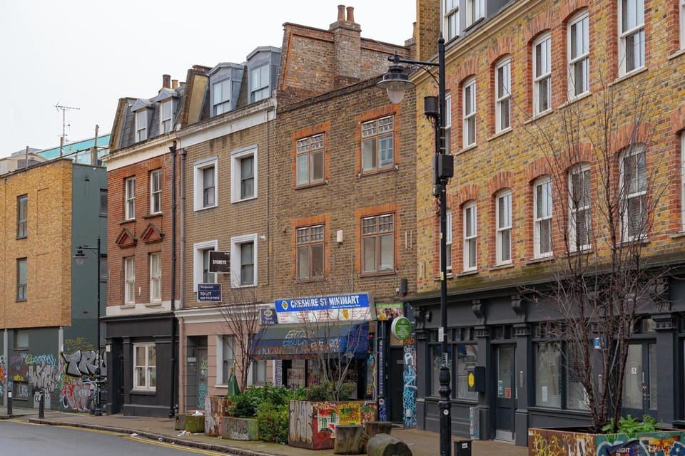 A charming exterior set on a peaceful residential street, offering a warm welcome in the heart of vibrant Shoreditch