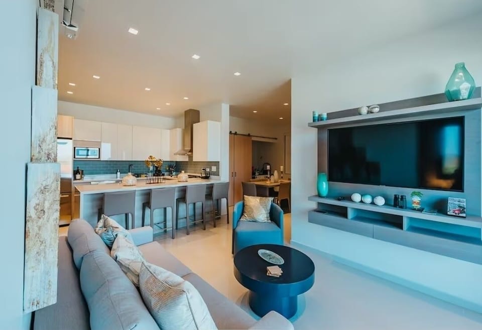 Sit back, relax, and enjoy your favorite films on our large TV. Whether you’re cheering for your team or settling in for a cinematic evening after a long day of exploring, this sleek entertainment center is ready for you.