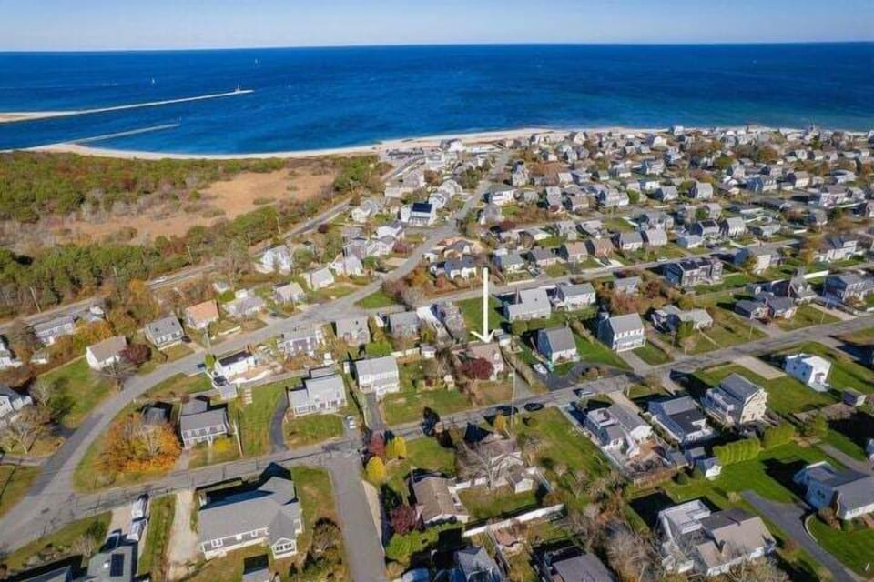 Aerial facing Cape Cod Bay and entrance of canal