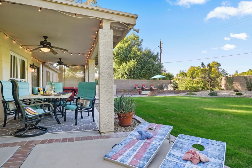 Challenge your guests to a game of cornhole.