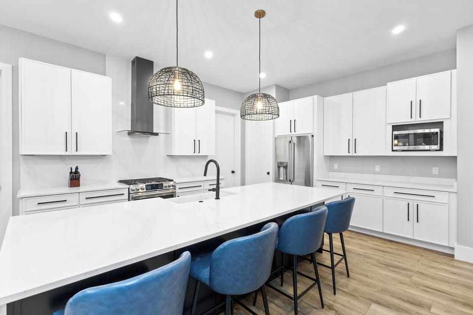 Kitchen with a central island, great for meals and mingling